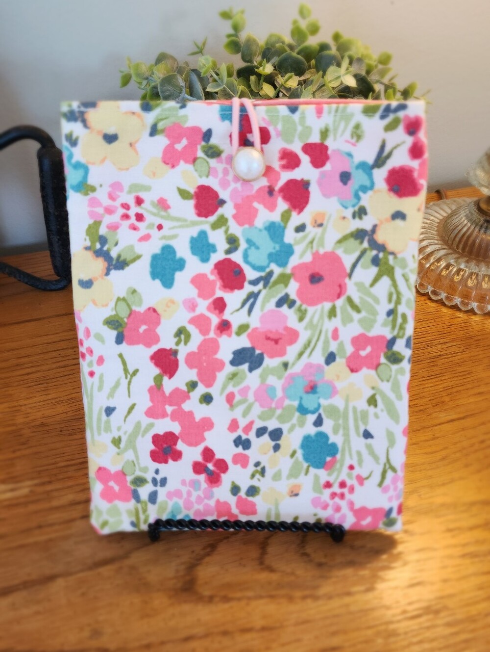 Floral Kindle Sleeve - Pink & Green Fabric E-Reader Pouch